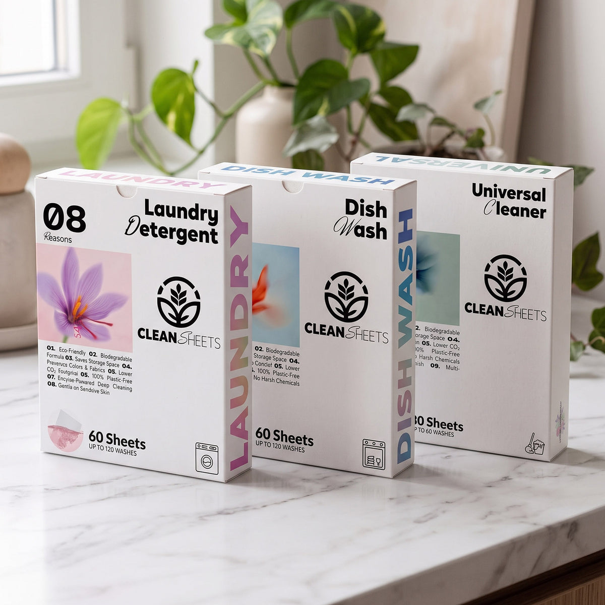 Cleaning sheets for laundry, dishwashing and floor and universal cleaning - Clean Sheets